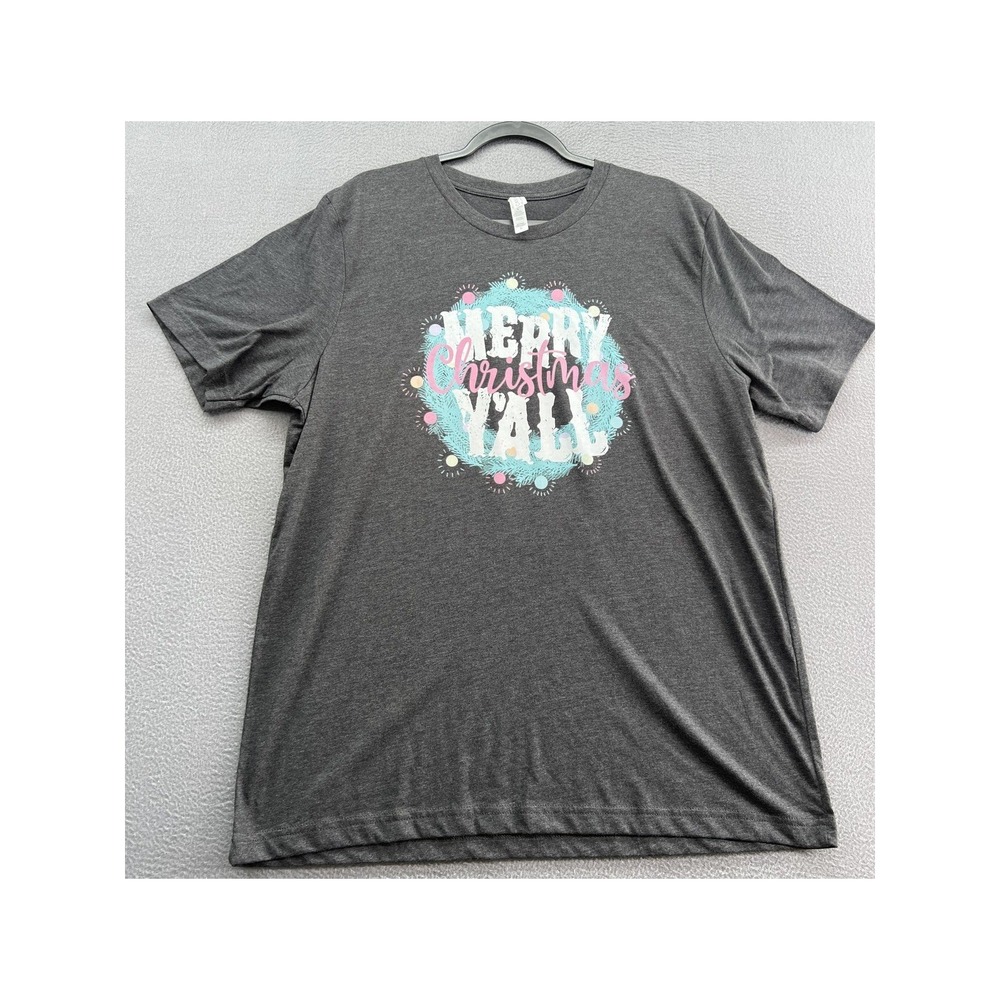 Bella Canvas Shirt Women's XL Gray 'Merry Christmas Y'all' Tee Graphic Holiday